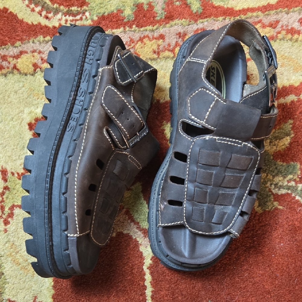 Vintage 90s Skechers Brown Leather Fisherman Sandals